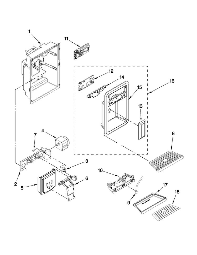 Dispenser Front Parts Diagram and Parts List for MSD2578VEW00  Maytag Refrigerator