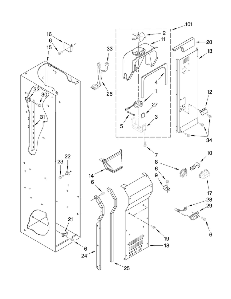 Freezer Liner And Air Flow Parts Diagram and Parts List for JS48NXFXDW00  Jenn-Air Refrigerator