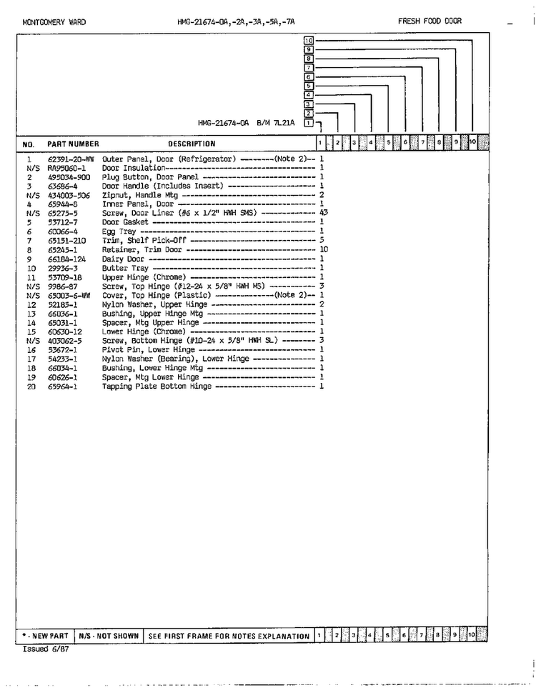 Fresh Food Door Page 2 Diagram and Parts List for 21674A  Admiral Refrigerator
