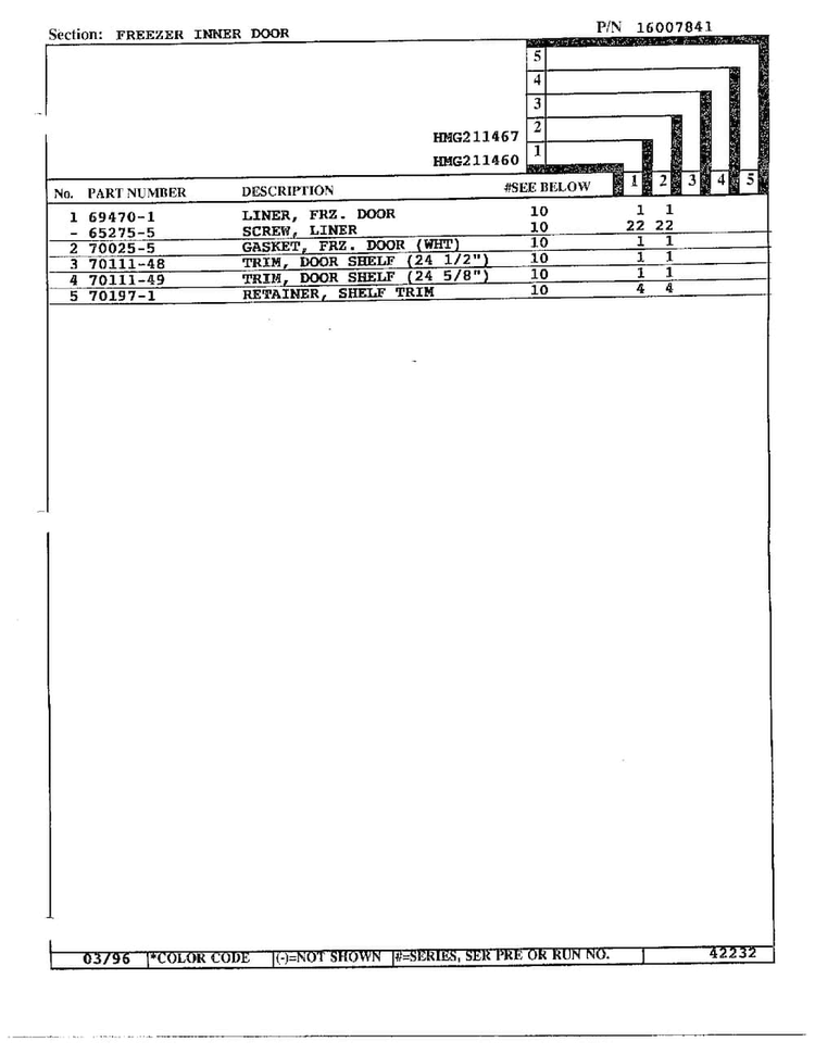 Freezer Inner Door Page 2 Diagram and Parts List for HMG211460  Admiral Refrigerator