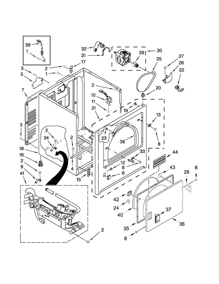 Cabinet Parts Diagram and Parts List for AGD4675YQ2  Admiral Dryer