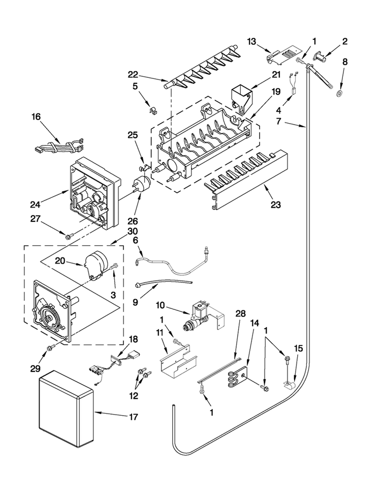 Icemaker Parts Diagram and Parts List for JB36NXFXLW01  Jenn-Air Refrigerator