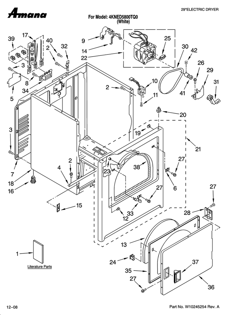 Cabinet Parts Diagram and Parts List for 4KNED5800TQ0  Amana Dryer