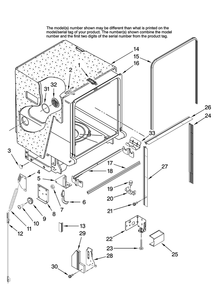 Tub And Frame Parts Diagram and Parts List for JDB1100AWS36  Jenn-Air Dishwasher