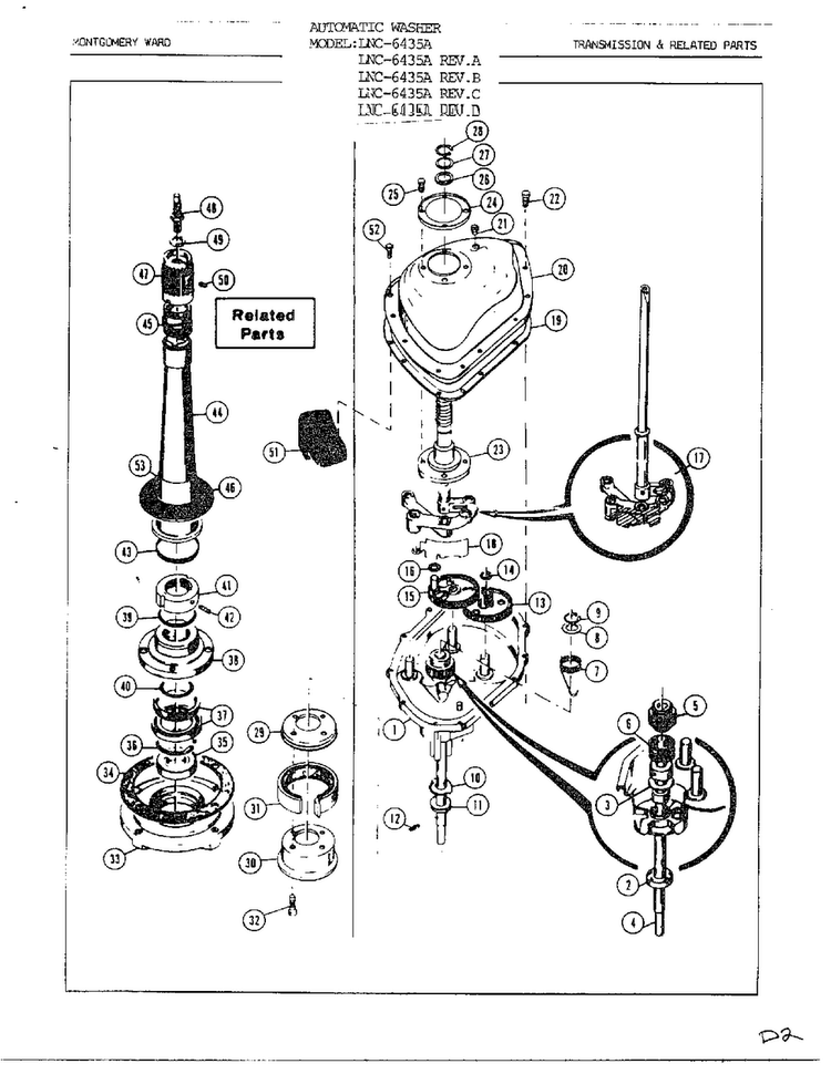 Transmission And Related Parts Diagram and Parts List for 6435A  Norge Washer