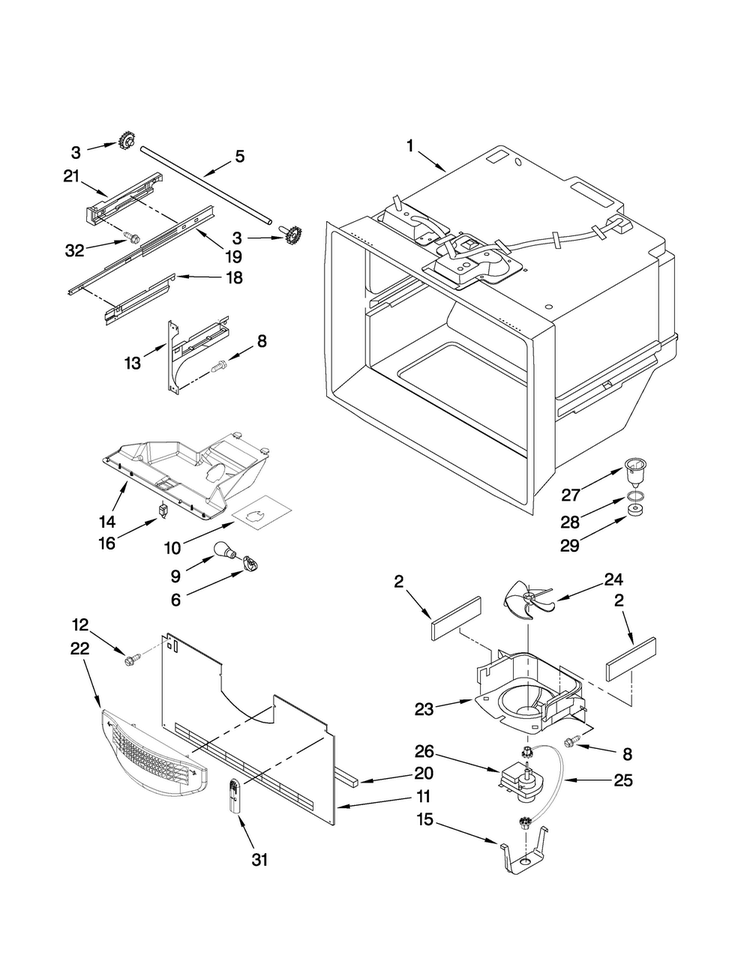 Freezer Liner Parts Diagram and Parts List for ABB1922FED2  Amana Refrigerator