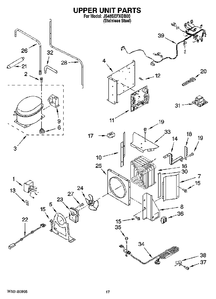 UPPER UNIT PARTS Diagram and Parts List for JS48SEFXDB00  Jenn-Air Refrigerator