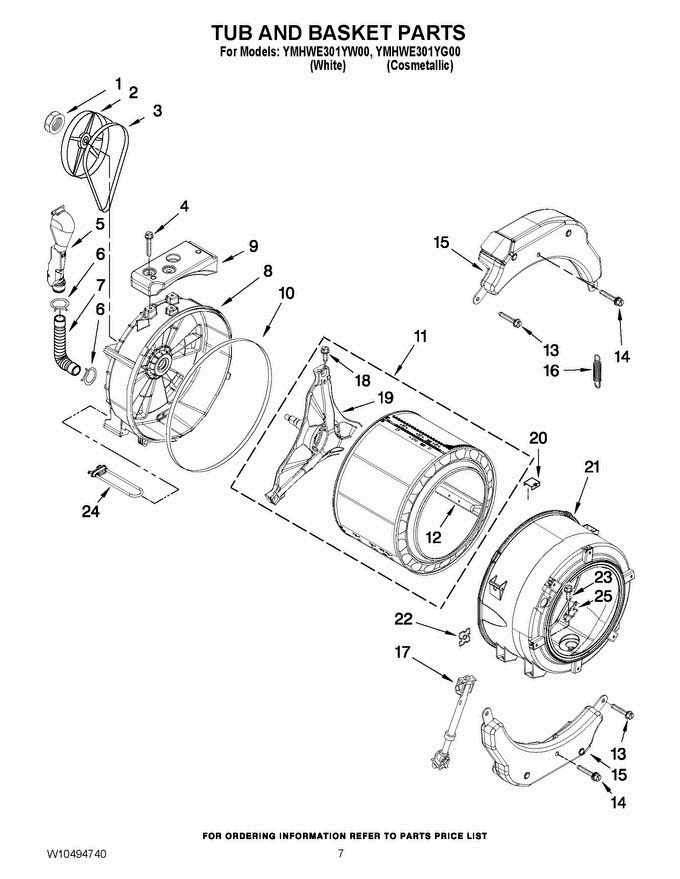 06 - Tub And Basket Parts Diagram and Parts List for YMHWE301YW00  Maytag Washer