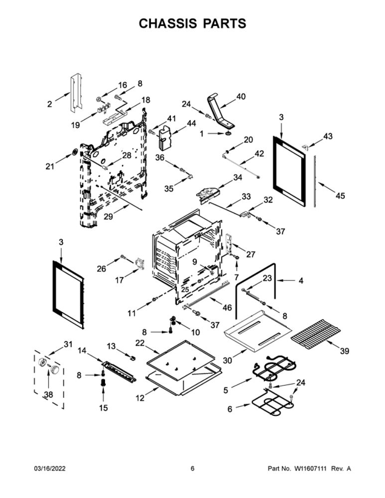 Chassis Parts Diagram and Parts List for YMER6600FZ5  Maytag Range