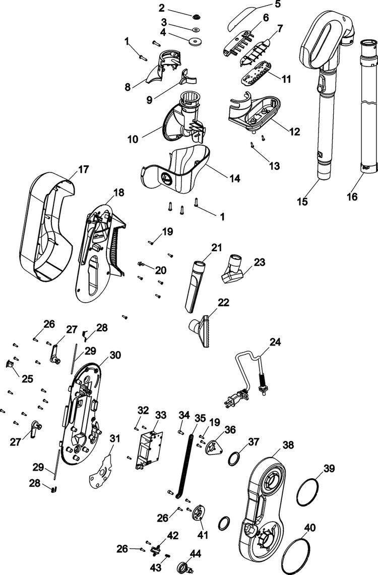 Handle, Hose And Upper Pivot Asy Diagram and Parts List for U9125-950  Hoover Upright Vacuum