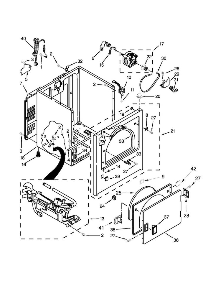 Cabinet Parts Diagram and Parts List for NGD4655EW0  Amana Dryer