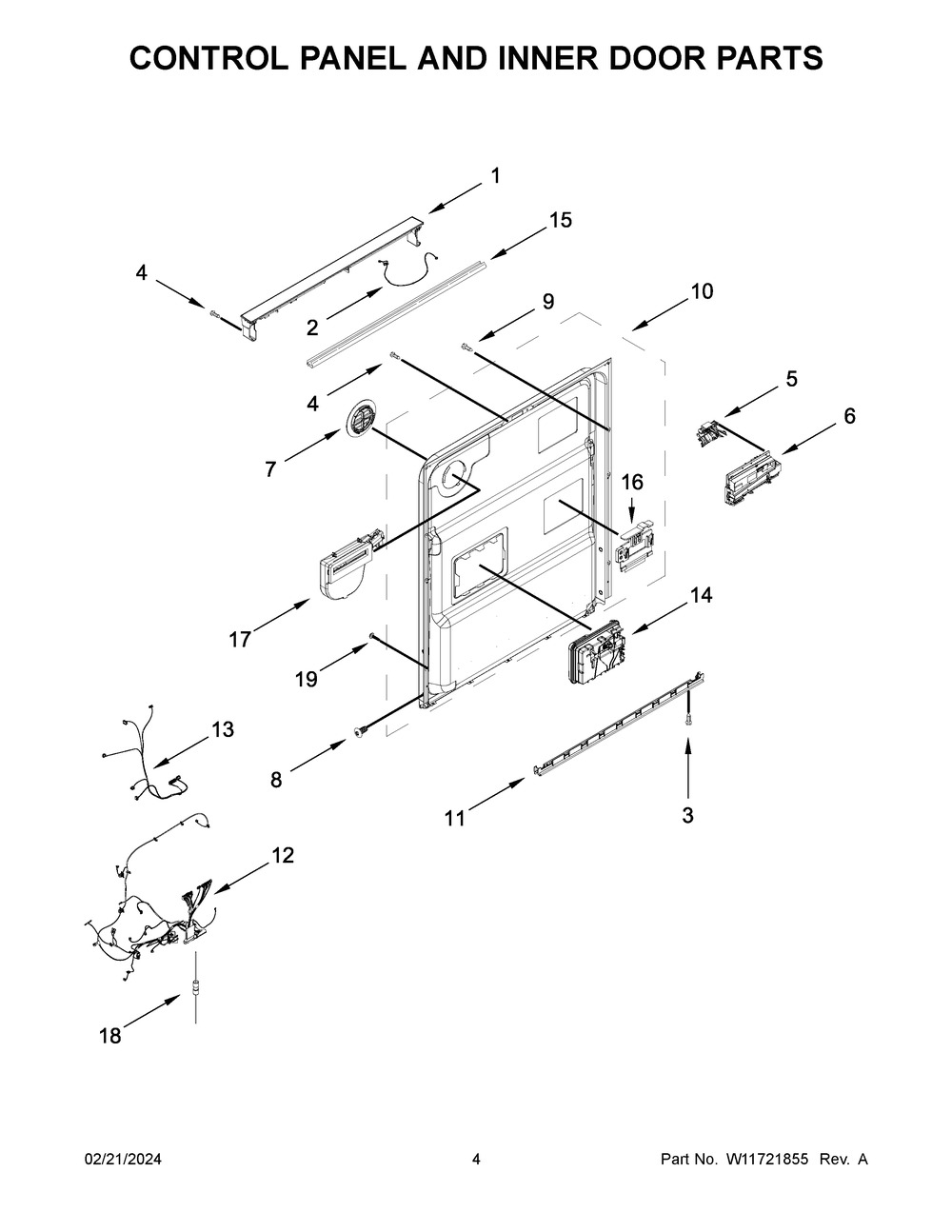 Control Panel And Inner Door Parts Diagram and Parts List for MDB4949SKB3  Maytag Dishwasher