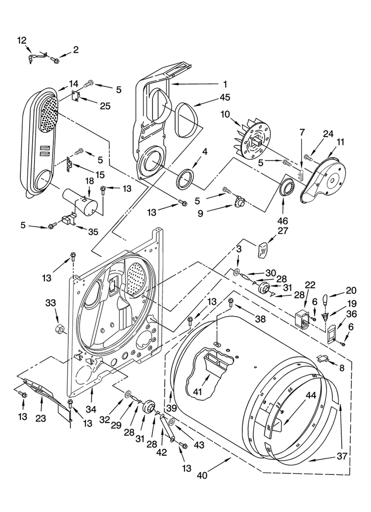 Bulkhead Parts Diagram and Parts List for MGDC500VW1  Maytag Dryer