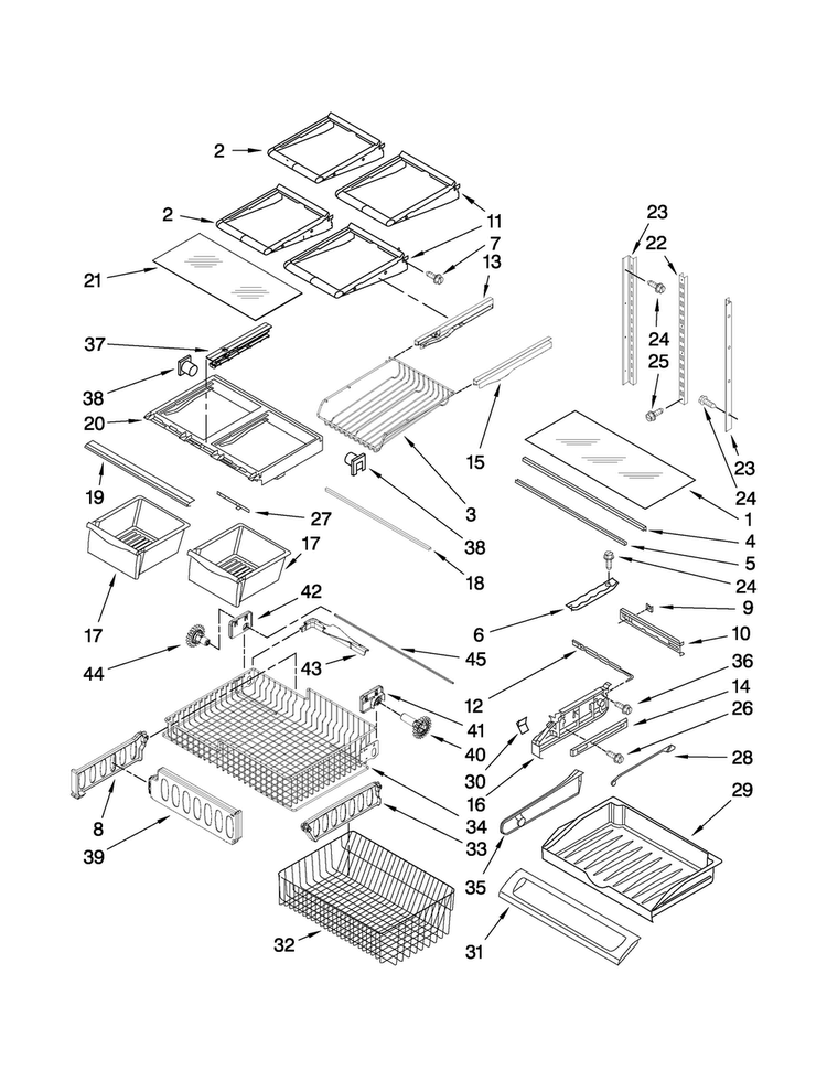 Shelf Parts Diagram and Parts List for MFD2562VEA2  Maytag Refrigerator