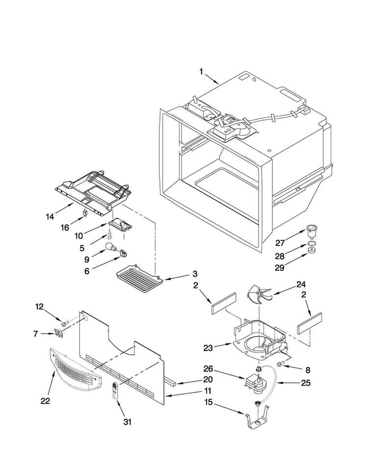 Freezer Liner Parts Diagram and Parts List for MBF1952VEW1  Maytag Refrigerator