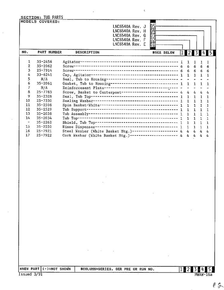 Tub Parts Page 3 Diagram and Parts List for 6540A REV D Norge Washer