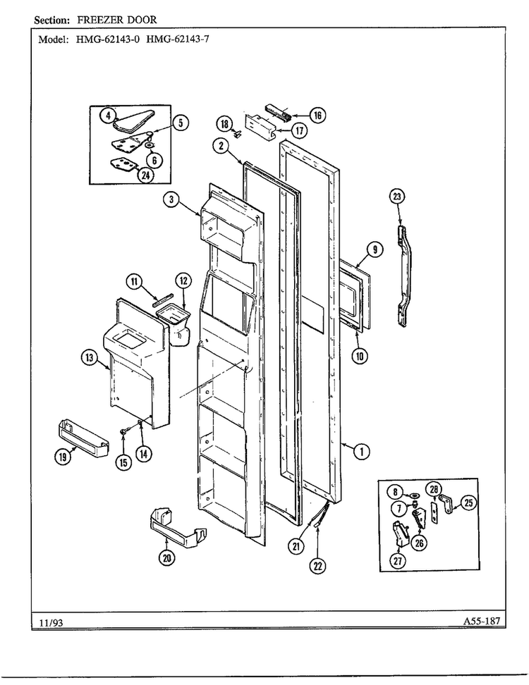 Freezer Door Diagram and Parts List for 62143-0A  Admiral Refrigerator