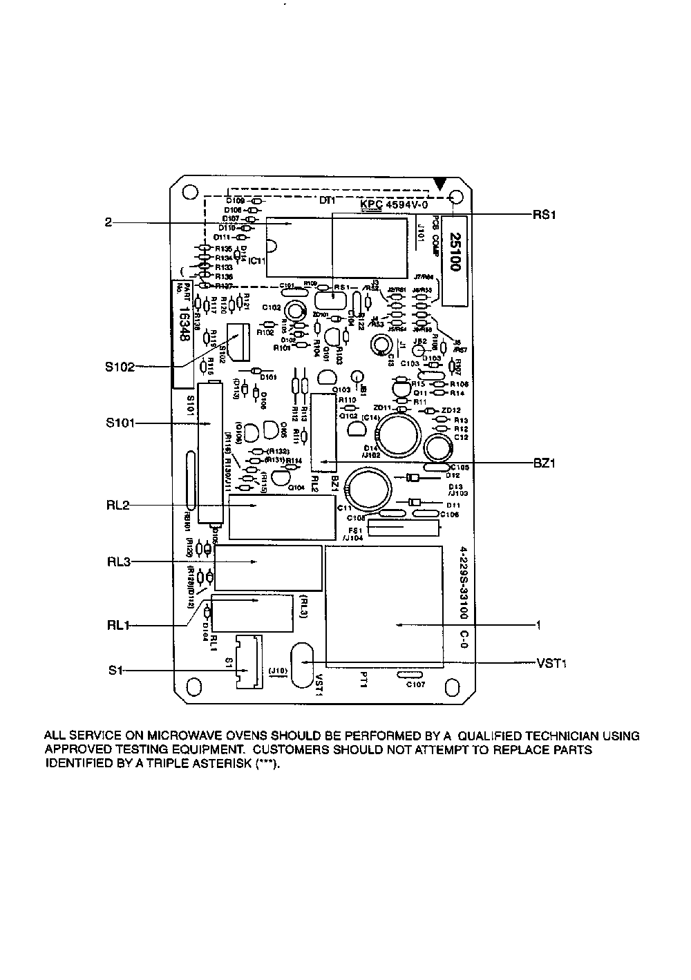 Power/Control Circuit Board(16348) Diagram and Parts List for 56569399990  Kenmore Microwave