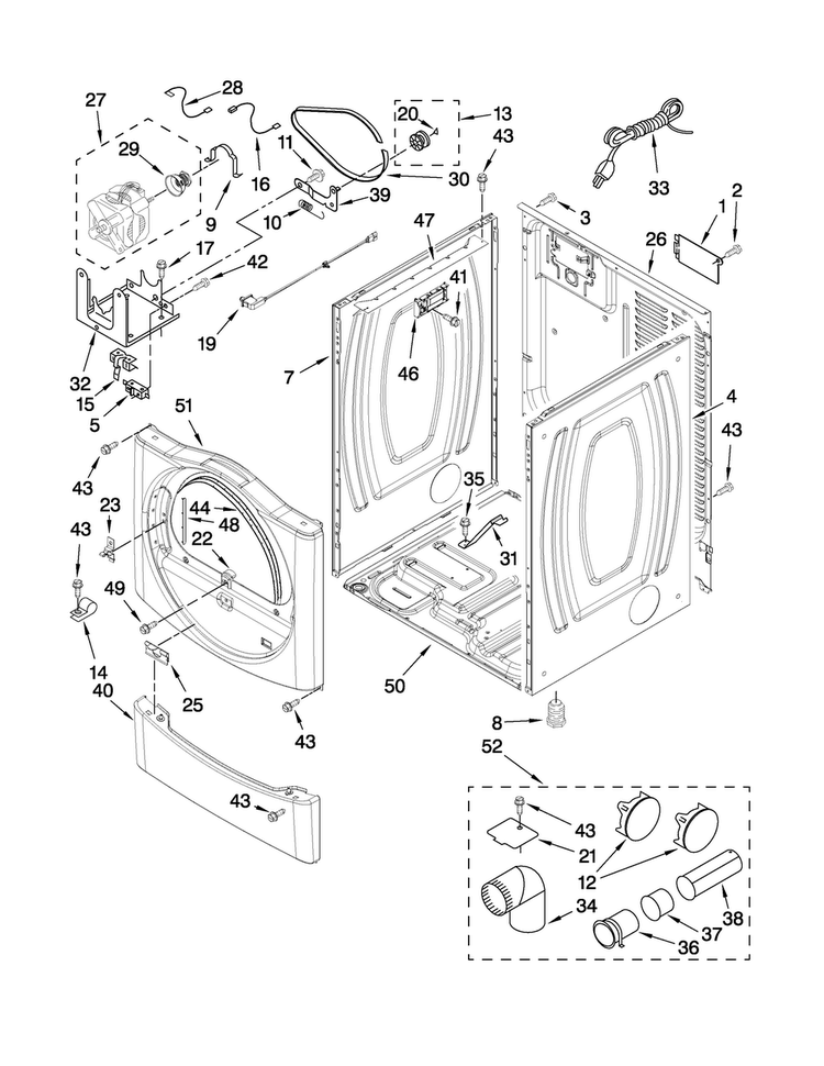 Cabinet Parts Diagram and Parts List for MGDZ600WR0  Maytag Dryer