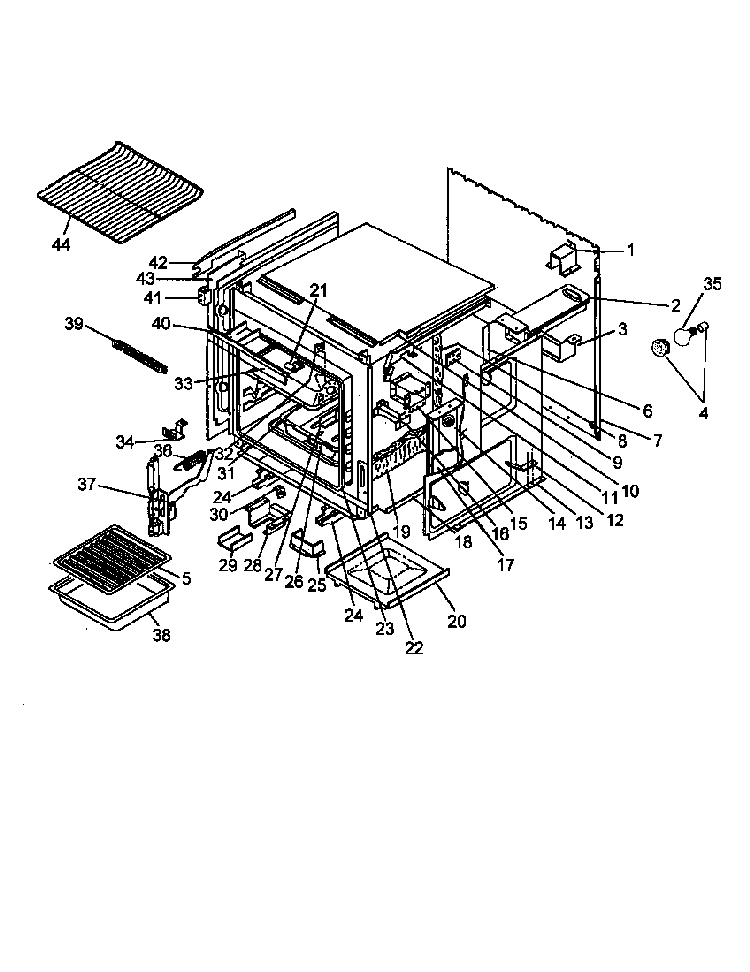 Cabinet, Lower Diagram and Parts List for AO27DG1-P1132525NB  Amana Wall Oven