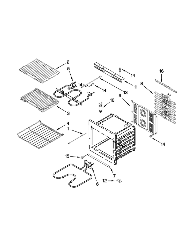 Internal Oven Parts Diagram and Parts List for JJW3830WB02  Jenn-Air Wall Oven