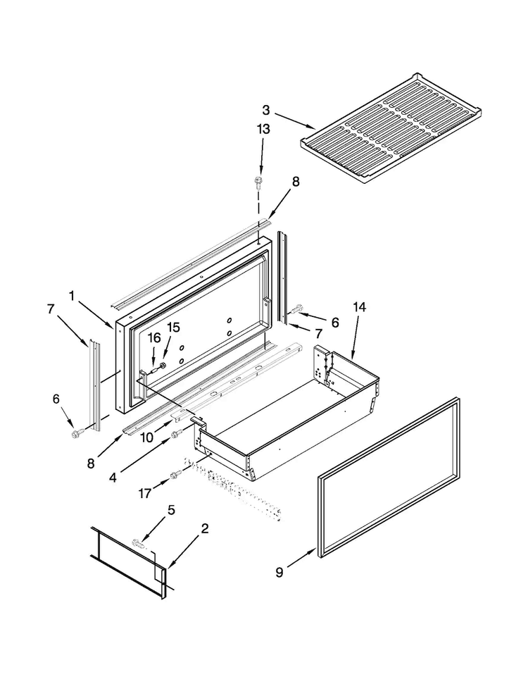 Freezer Door And Basket Parts Diagram and Parts List for JF42NXFXDW05  Jenn-Air Refrigerator