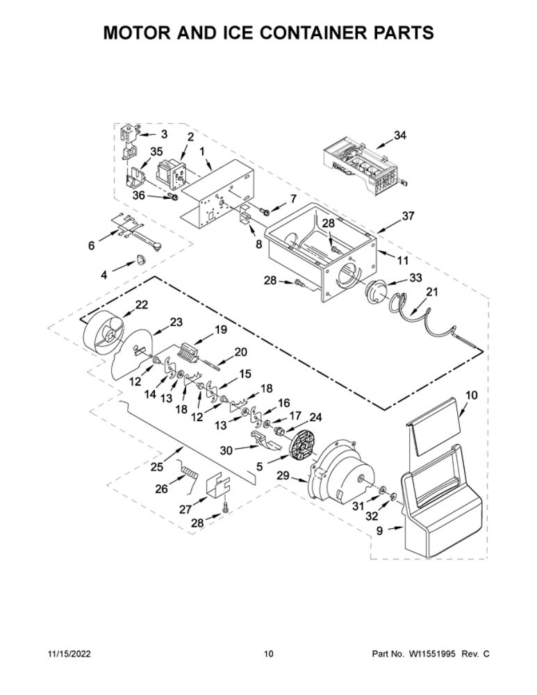 Motor And Ice Container Parts 2 Diagram and Parts List for ASI2175GRW07  Amana Refrigerator