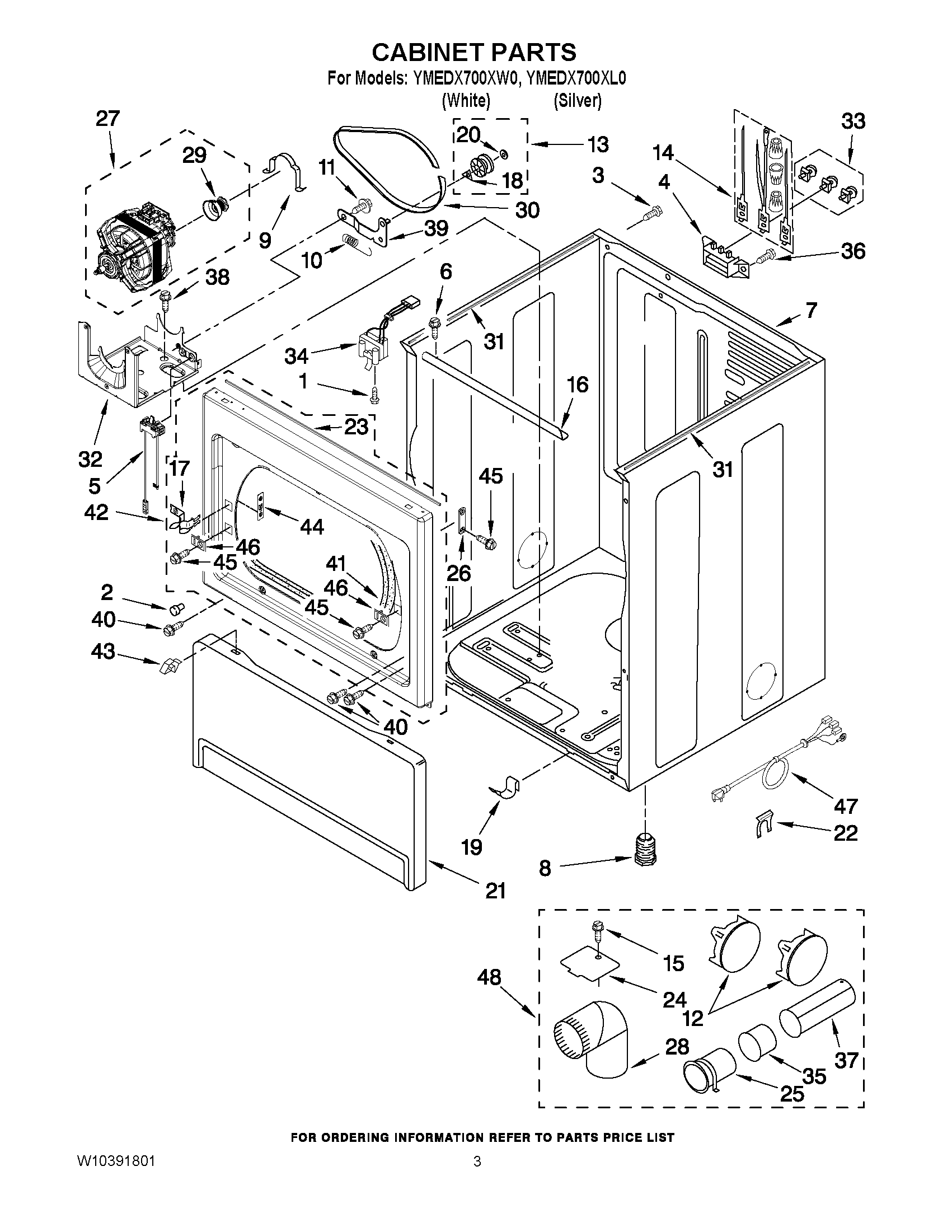 02 - CABINET PARTS Diagram and Parts List for YMEDX700XL0  Maytag Dryer