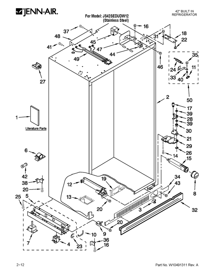 Cabinet Parts Diagram and Parts List for JS42SEDUDW12  Jenn-Air Refrigerator