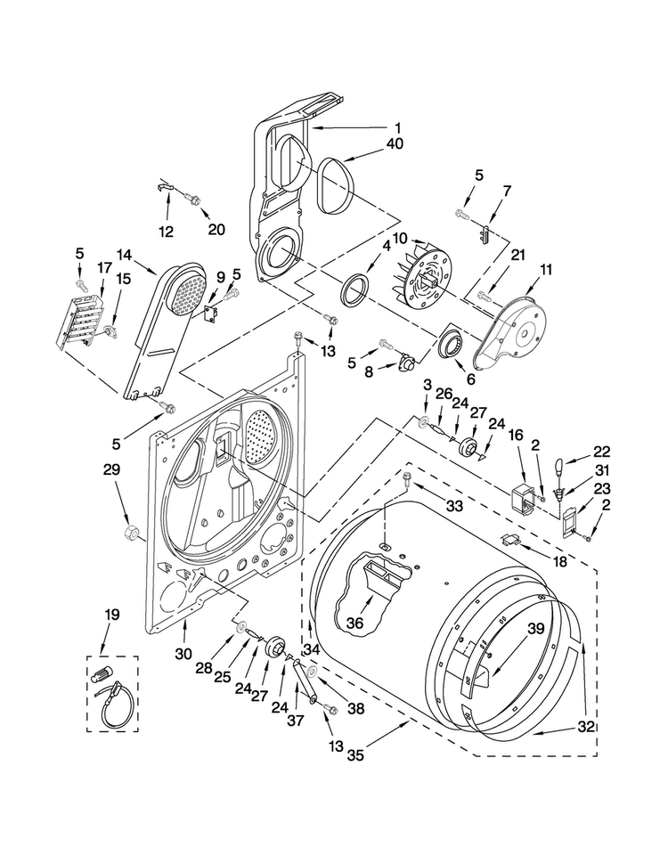 Bulkhead Parts Diagram and Parts List for 7MMEP0080WW1  Maytag Dryer