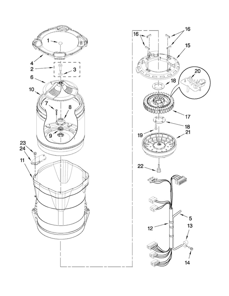 Motor, Basket And Tub Parts Diagram and Parts List for MVWB850YG0  Maytag Washer
