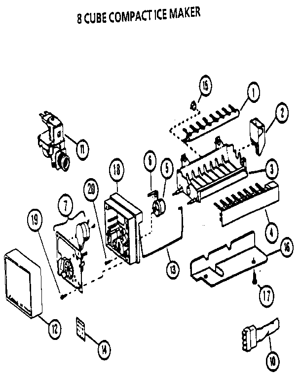 8 Cube Compact Ice Maker Diagram and Parts List for 85978-P1117004W  Amana Refrigerator