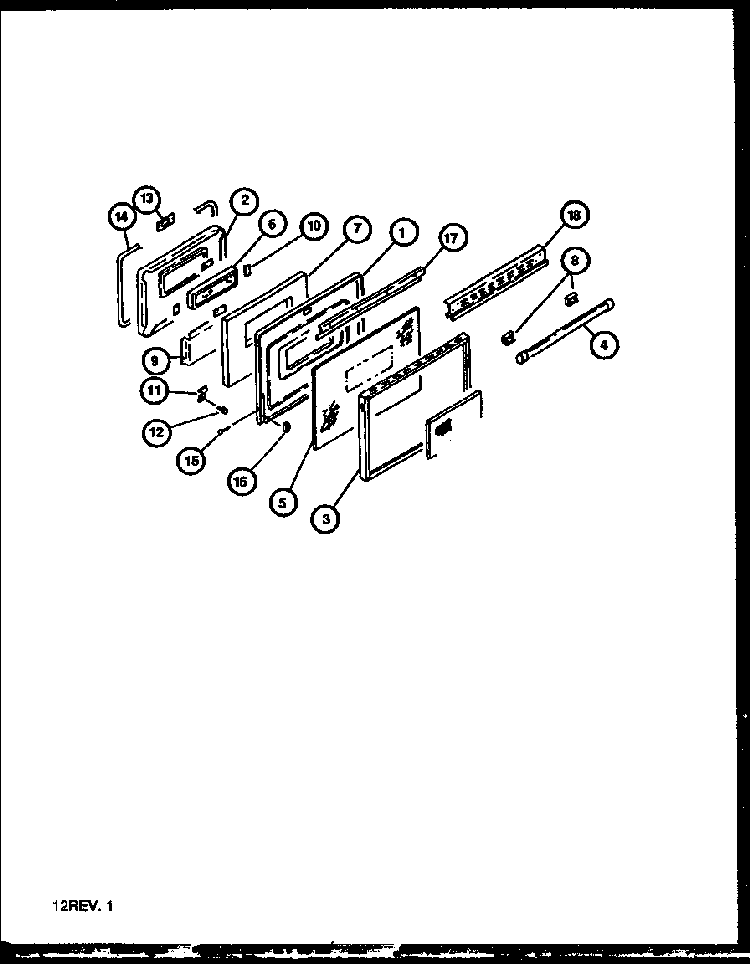 Oven Door Assembly Diagram and Parts List for RST378UW-P1141203NW  Caloric Range