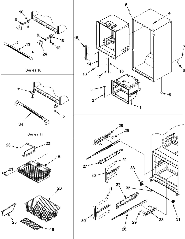 Interior Cabinet Toe Grille Frz Shelves Diagram and Parts List for JFC2089HPR  Jenn-Air Refrigerator