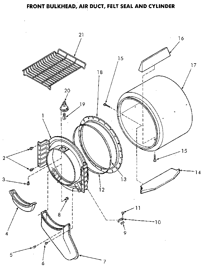 Front Bulkhead Diagram and Parts List for NE6813L43838  Speed Queen Dryer
