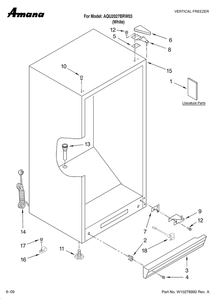 Cabinet Parts Diagram and Parts List for AQU2027BRW03  Amana Freezer