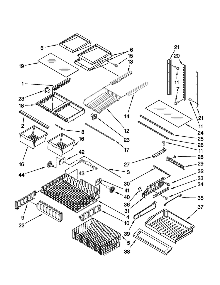 Shelf Parts Diagram and Parts List for MFF2558VEB6  Maytag Refrigerator