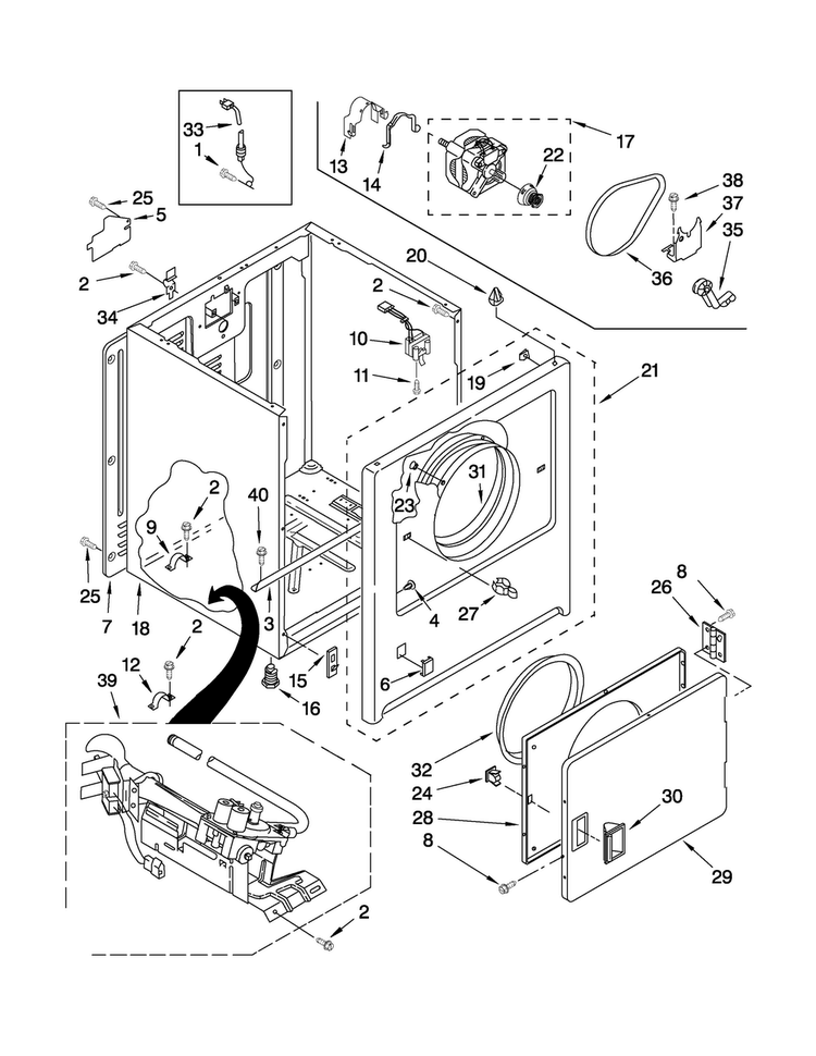 Cabinet Parts Diagram and Parts List for 7MMGP0035WQ0  Maytag Dryer