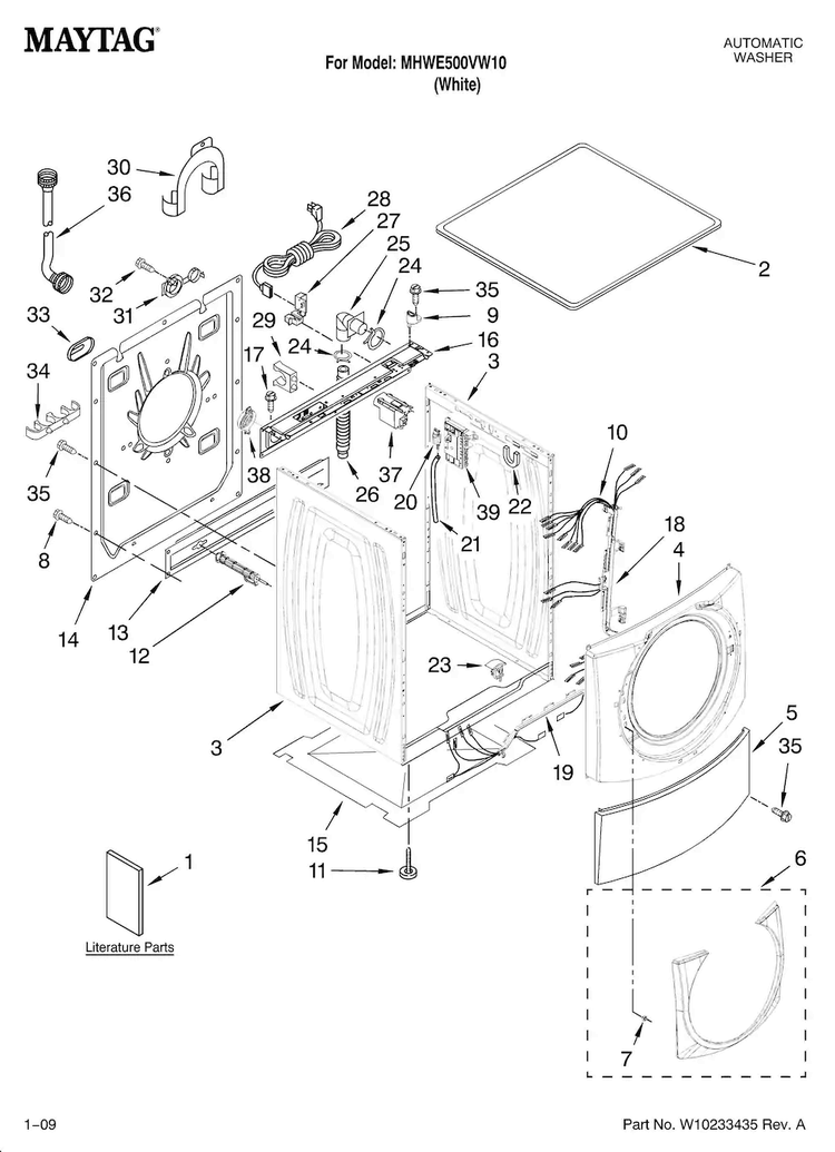 Top And Cabinet Parts Diagram and Parts List for MHWE500VW10  Maytag Washer
