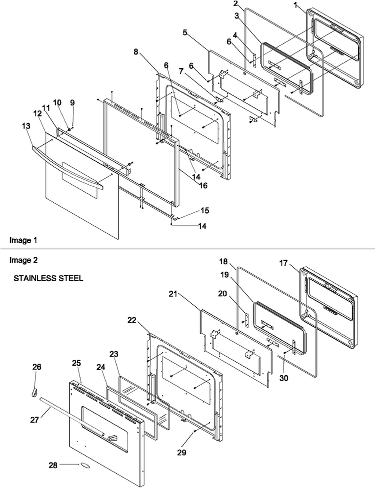 Oven Door Diagram and Parts List for AOCD2770WW-P113237NWW  Amana Wall Oven