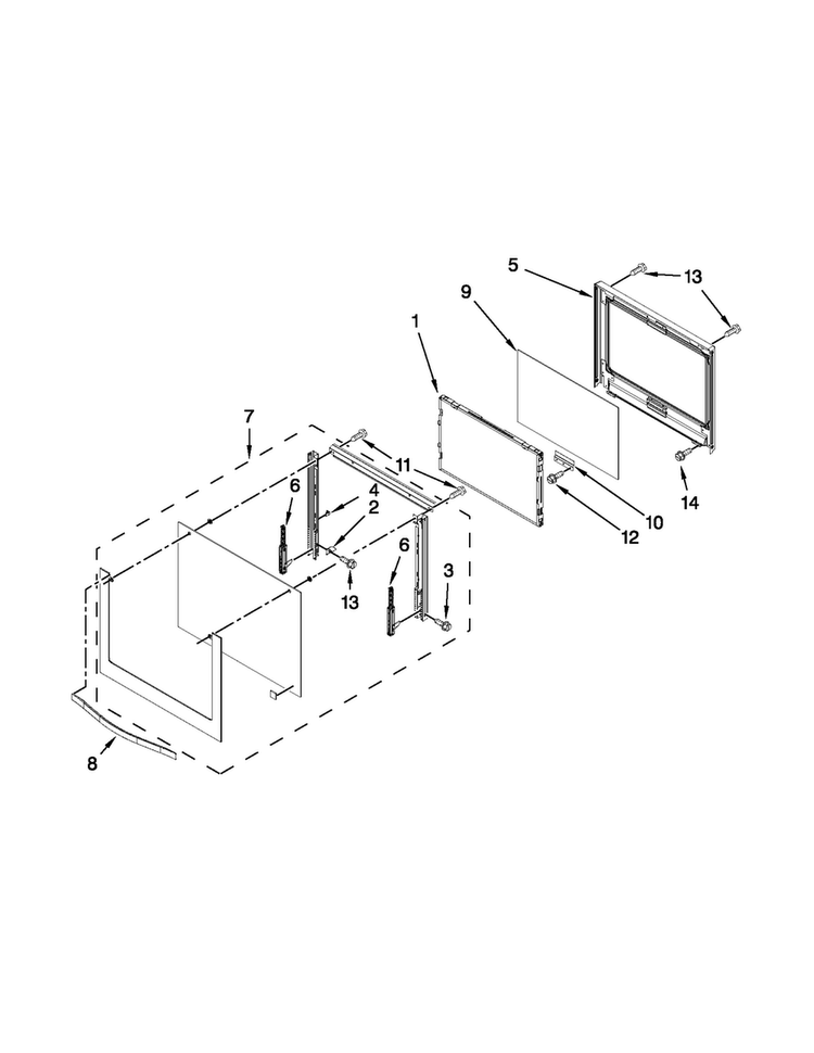 Upper Oven Door Diagram and Parts List for MEW9627AS00  Maytag Wall Oven