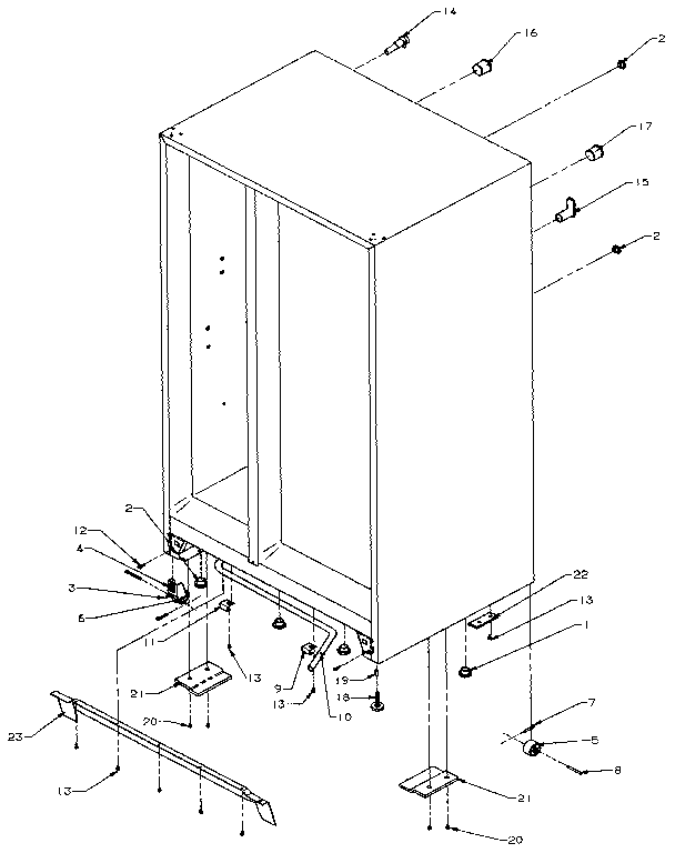 Drain, Rollers, And Cabinet Back Diagram and Parts List for SX22N-P1162703W  Amana Refrigerator