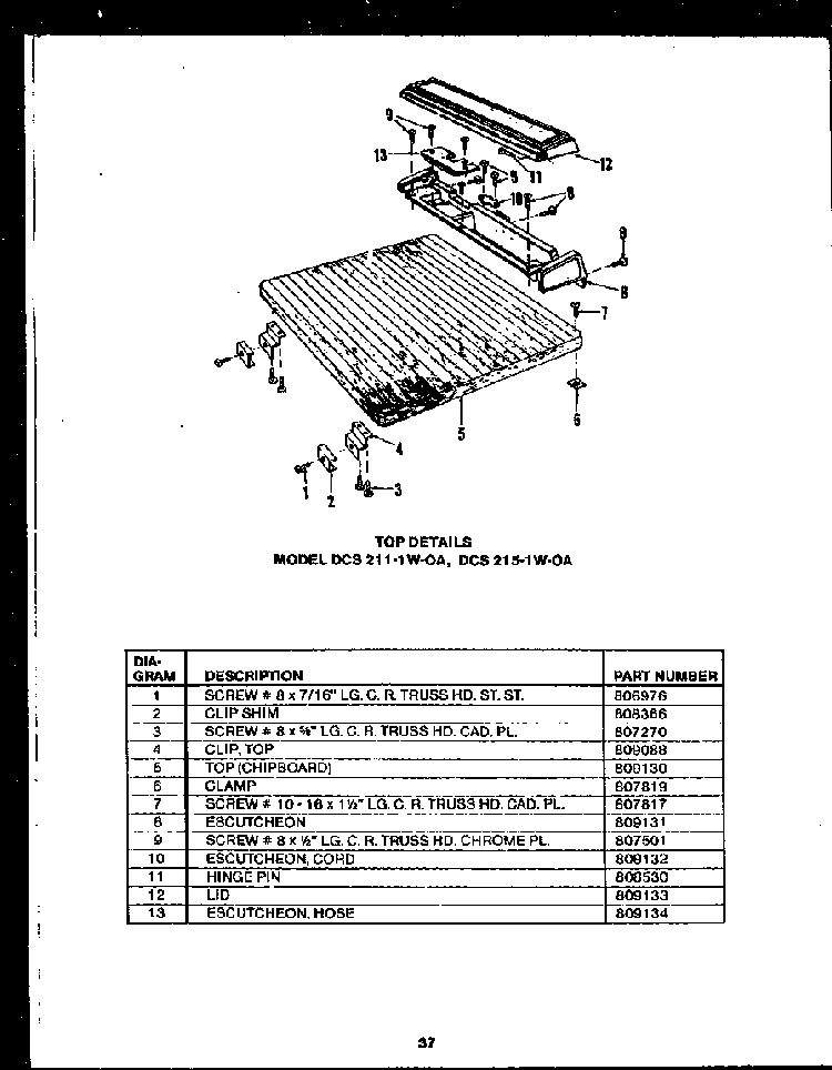 Section 17 Diagram and Parts List for DCS211-1H-OA  Caloric Dishwasher