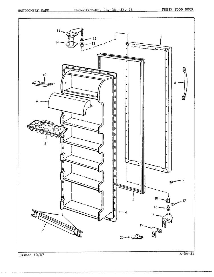 Fresh Food Door Diagram and Parts List for 20872A  Admiral Refrigerator