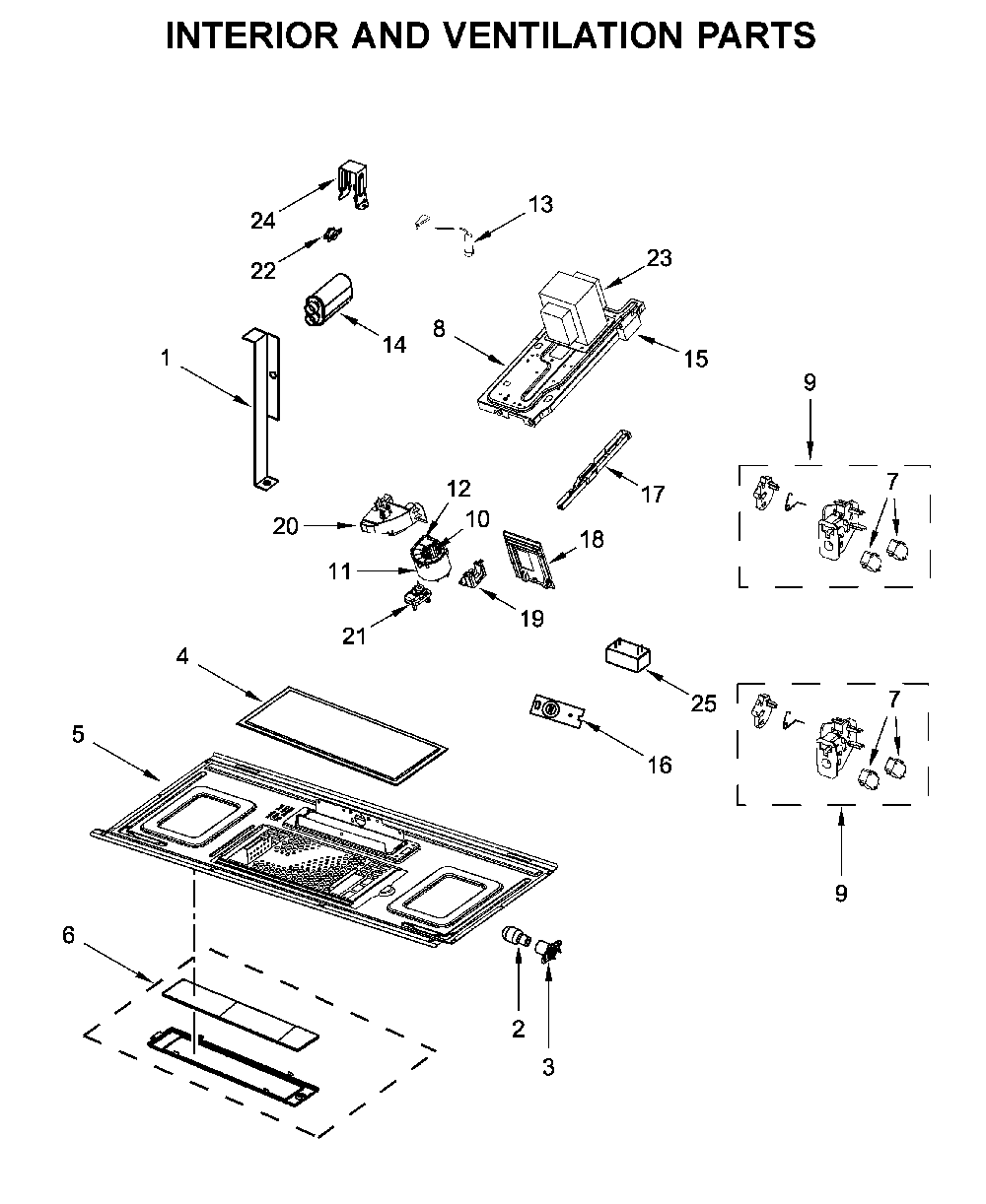 Interior and ventilation parts Diagram and Parts List for MMV5220FZ6  Maytag Microwave