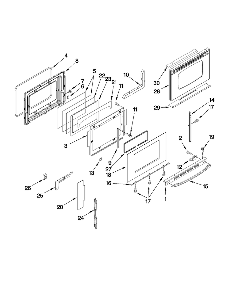 Door Parts Diagram and Parts List for MES5875BCW21  Maytag Range