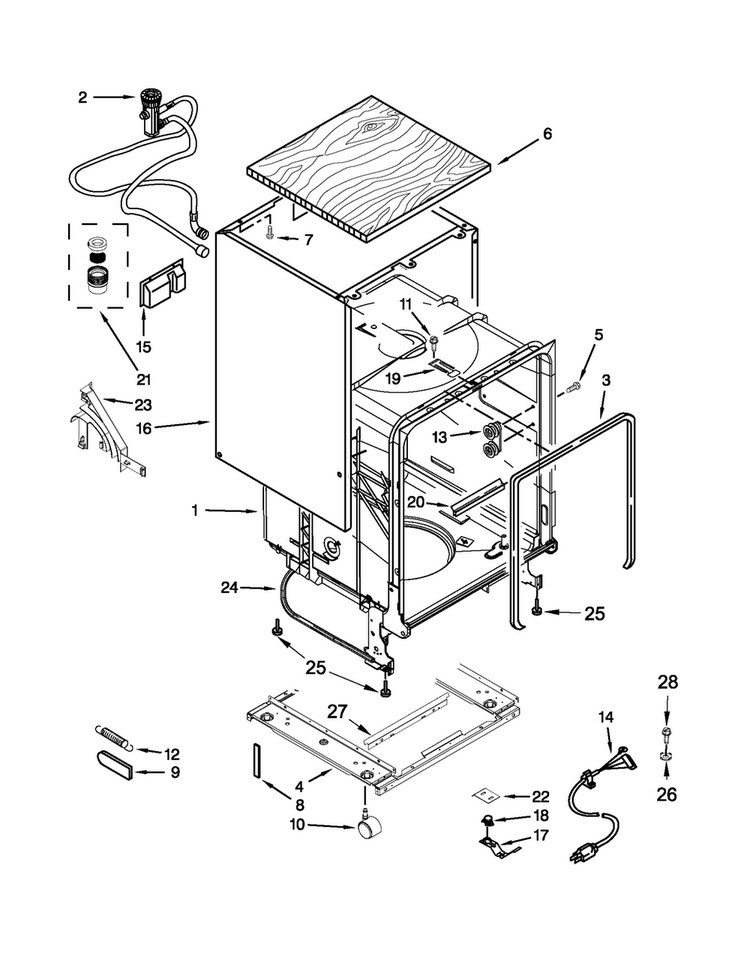 Tub And Frame Parts Diagram and Parts List for MDC4809PAW1  Maytag Dishwasher