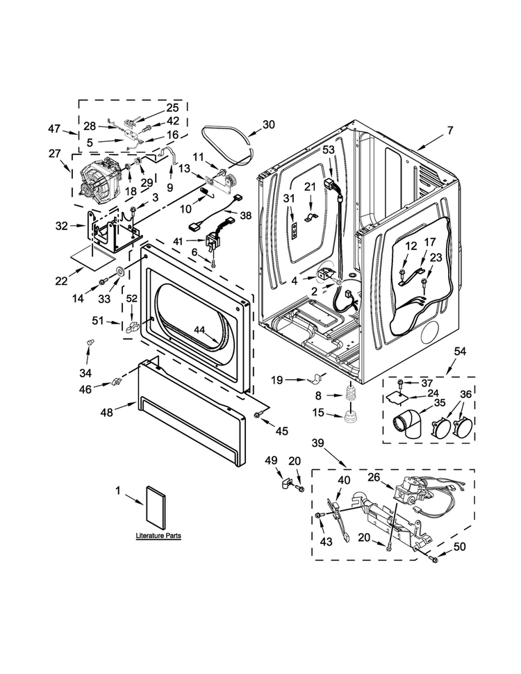Lower Cabinet And Front Panel Parts Diagram and Parts List for MLG25PRAWW0  Maytag Dryer
