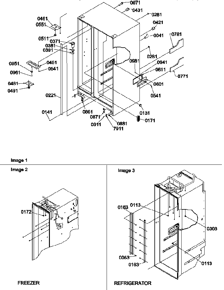 Cabinet Parts Diagram and Parts List for SBDE522VW-P1320305WW  Amana Refrigerator