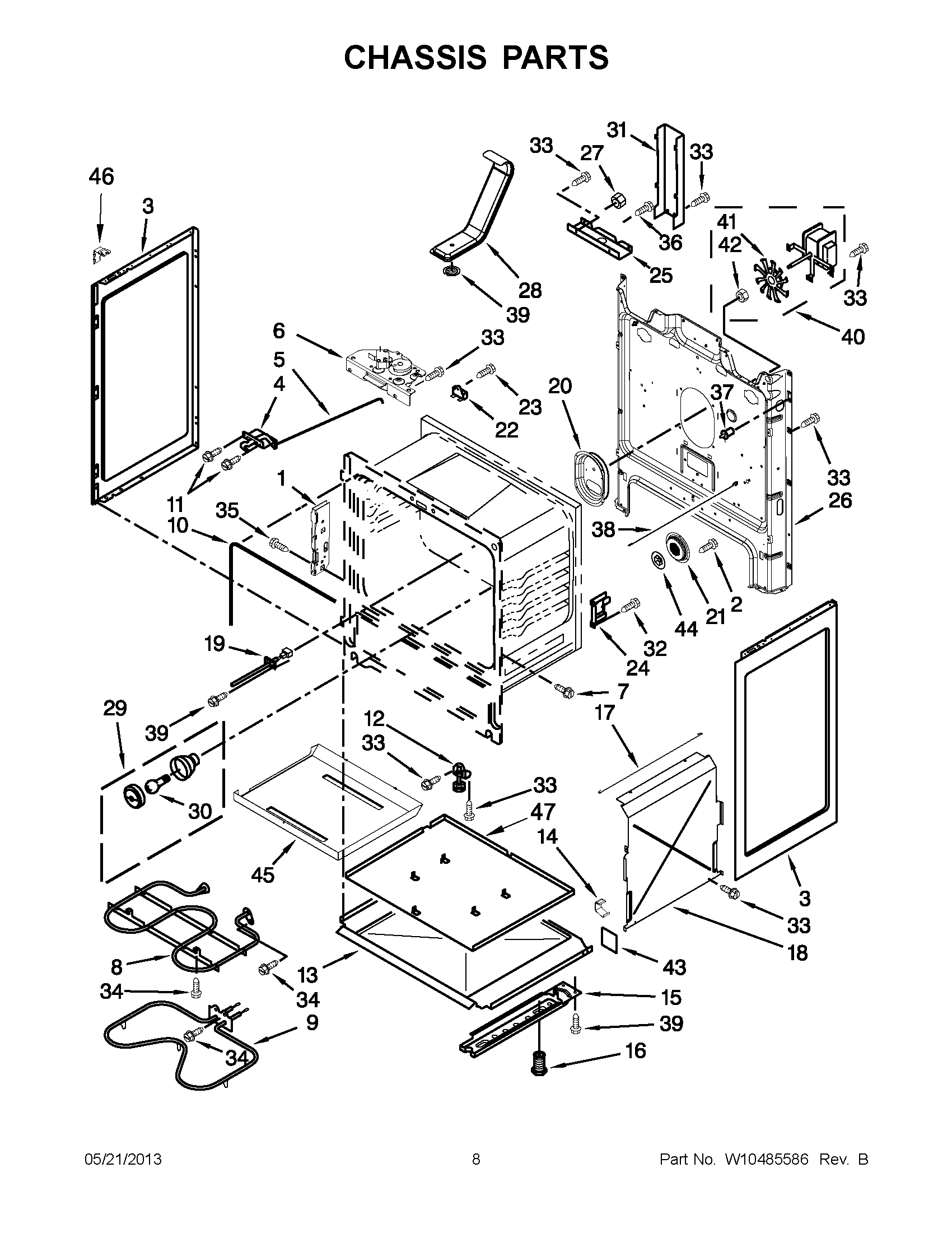 04 - CHASSIS PARTS Diagram and Parts List for YMER7765WW3  Maytag Range
